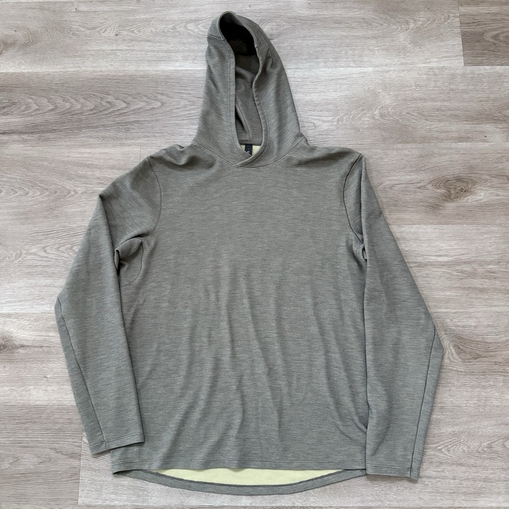 Lululemon Mens Large Shift Stitch Waffle Knit Thermal Hoodie Gull Grey Green
